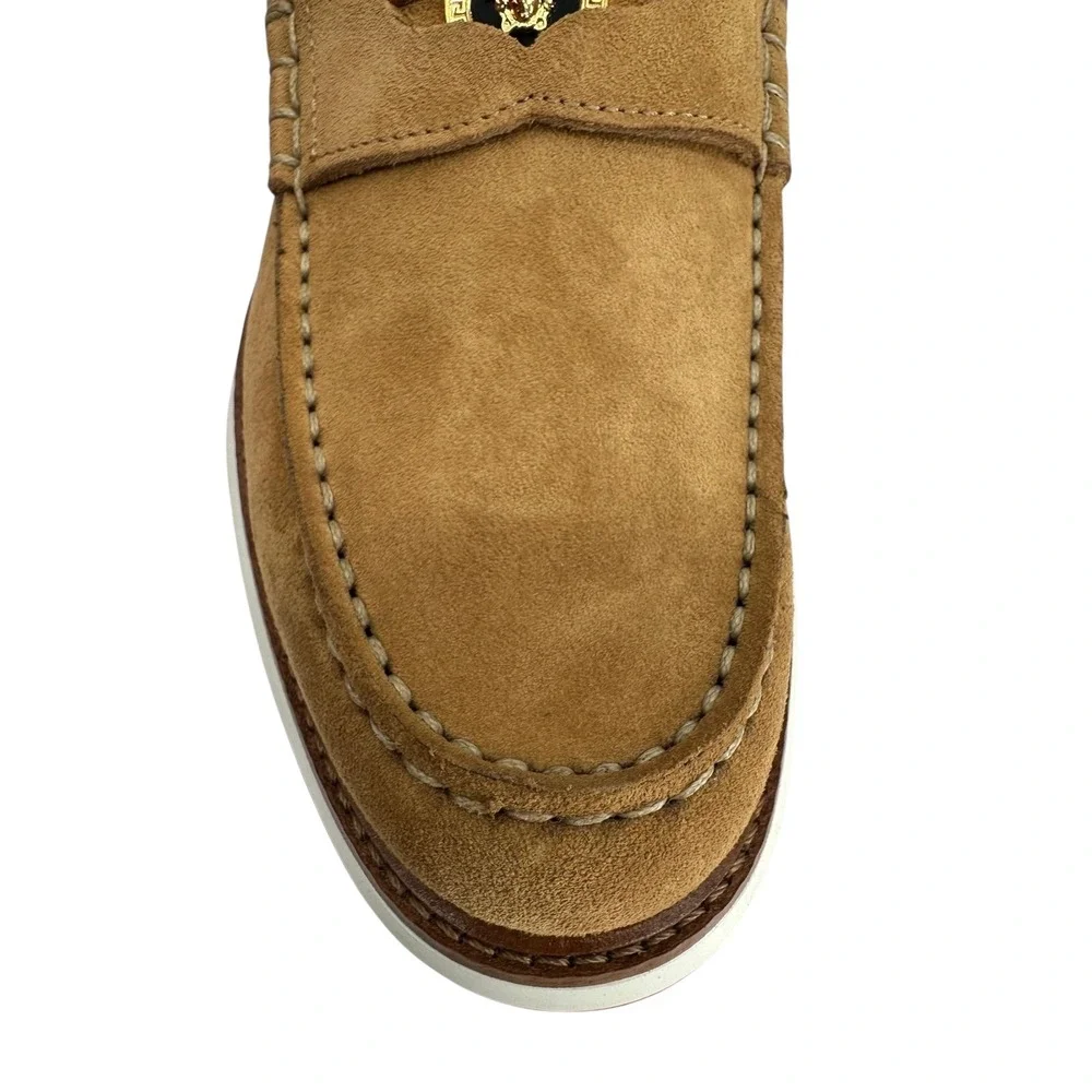 Versace‎ Suede Medusa Head Loafers Tan Brown Slip On Men's Shoes Size 39
